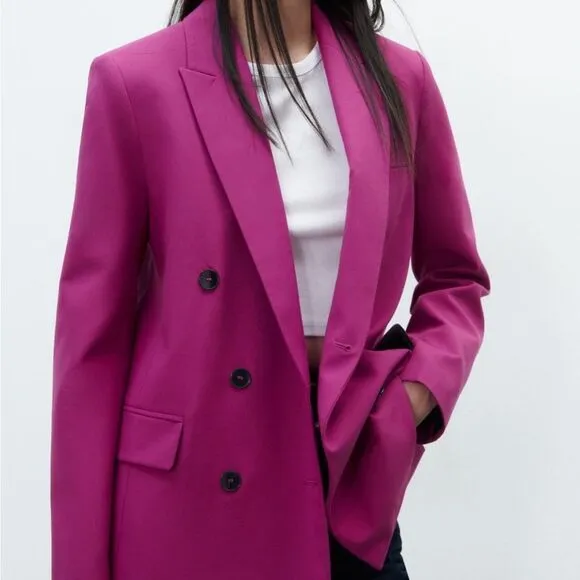 ZARA Double-Breasted Fuchsia Blazer NWT