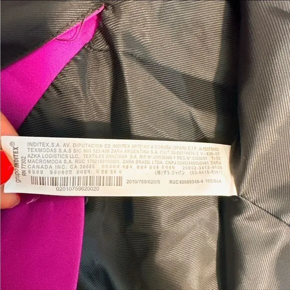 ZARA Double-Breasted Fuchsia Blazer NWT
