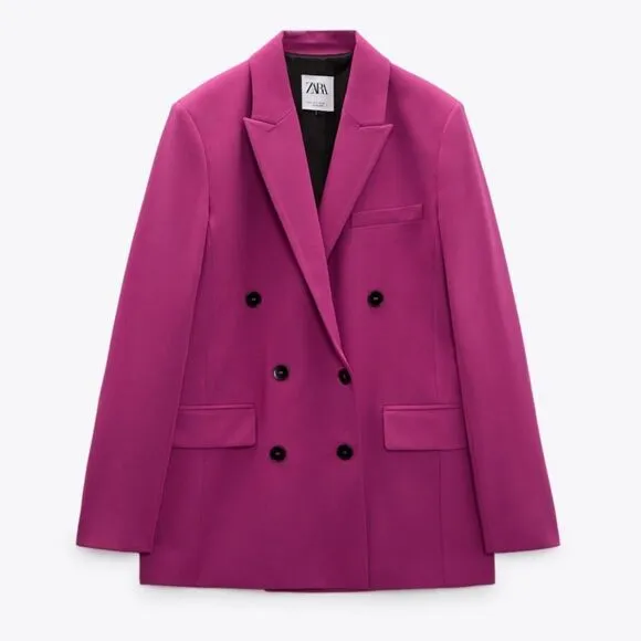 ZARA Double-Breasted Fuchsia Blazer NWT