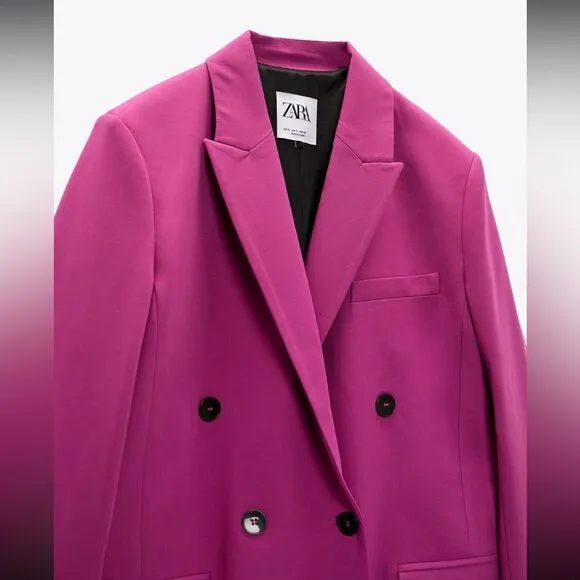 ZARA Double-Breasted Fuchsia Blazer NWT
