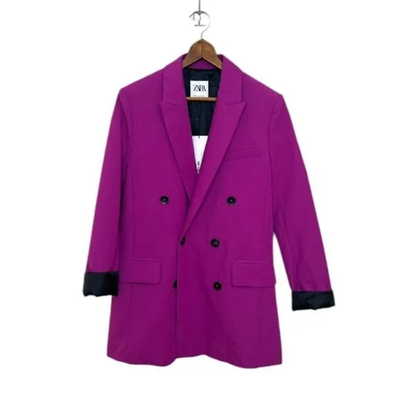 ZARA Double-Breasted Fuchsia Blazer NWT