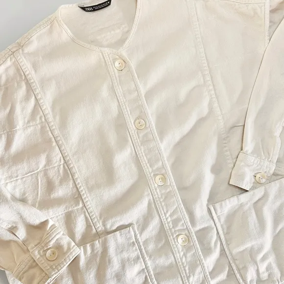 Zara Oversized Cotton Chore Jacket Natural XL Buttons