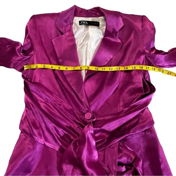 ZARA SATIN BLAZER WITH BUILT IN TIE SASH SIZE S PINK/ FUCHSIA FEMININE ROMANTIC