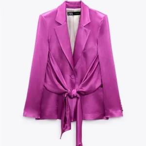 ZARA SATIN BLAZER WITH BUILT IN TIE SASH SIZE S PINK/ FUCHSIA FEMININE ROMANTIC