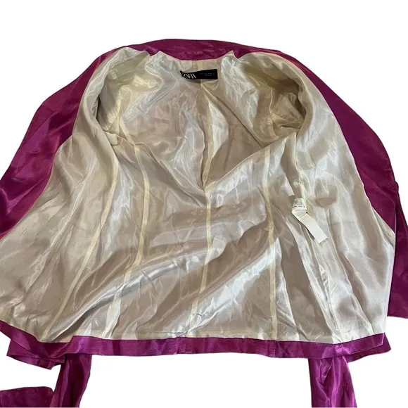 ZARA SATIN BLAZER WITH BUILT IN TIE SASH SIZE S PINK/ FUCHSIA FEMININE ROMANTIC