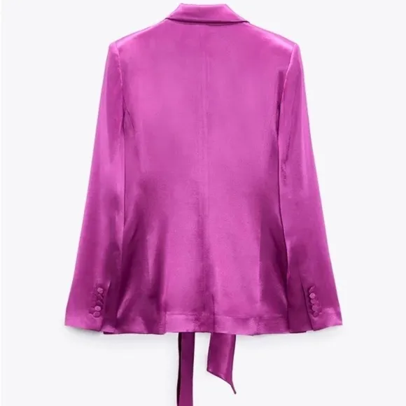 ZARA SATIN BLAZER WITH BUILT IN TIE SASH SIZE S PINK/ FUCHSIA FEMININE ROMANTIC