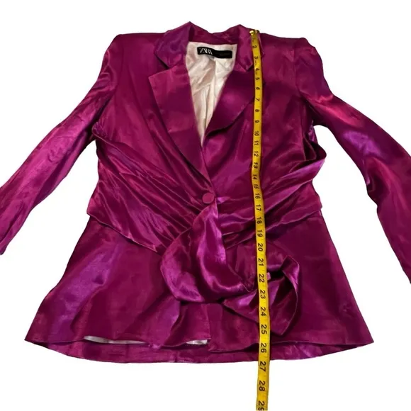 ZARA SATIN BLAZER WITH BUILT IN TIE SASH SIZE S PINK/ FUCHSIA FEMININE ROMANTIC