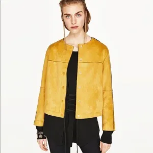 Zara Suede Effect Jacket in Mustard