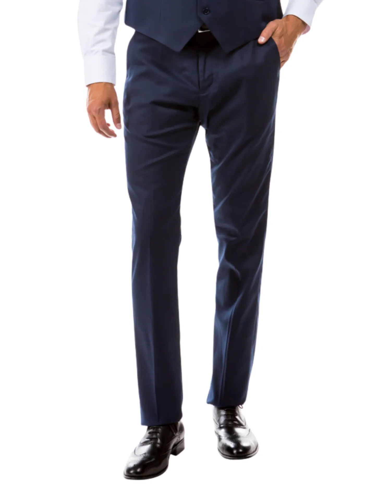 Zegarie Solid Modern Fit Pants - Navy Blue