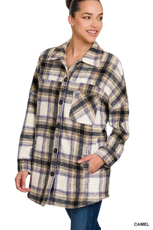 ZENANA Oversized Yarn Dyed Plaid Longline Shacket