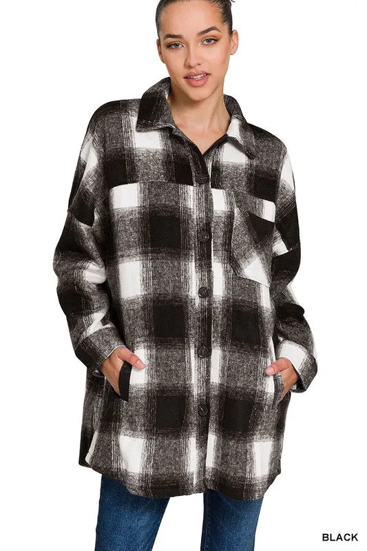 ZENANA Oversized Yarn Dyed Plaid Longline Shacket