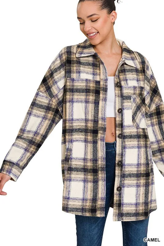 ZENANA Oversized Yarn Dyed Plaid Longline Shacket