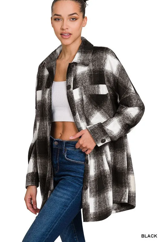 ZENANA Oversized Yarn Dyed Plaid Longline Shacket