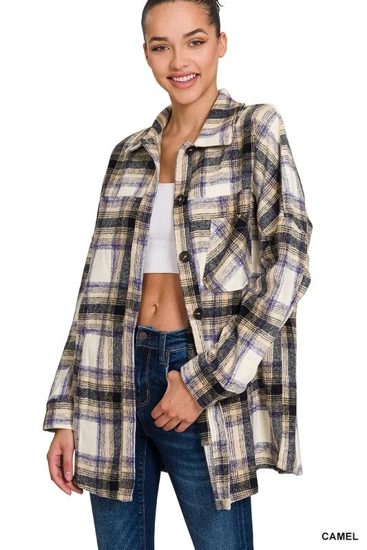 ZENANA Oversized Yarn Dyed Plaid Longline Shacket