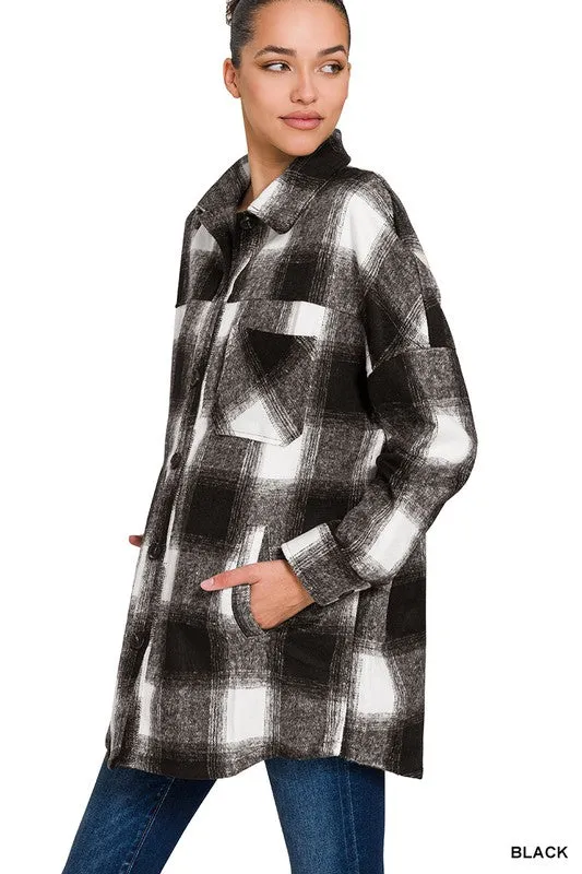 ZENANA Oversized Yarn Dyed Plaid Longline Shacket