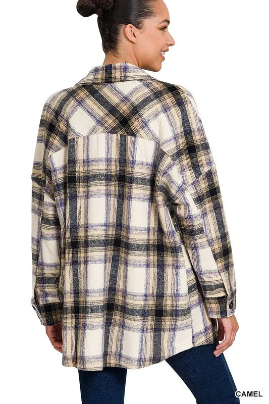 ZENANA Oversized Yarn Dyed Plaid Longline Shacket