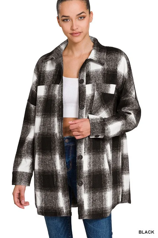 ZENANA Oversized Yarn Dyed Plaid Longline Shacket